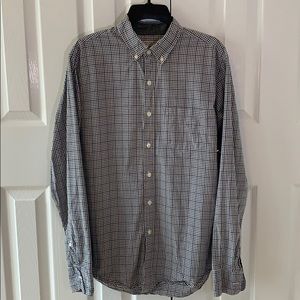 J Crew casual button down. Gray and navy pattern.